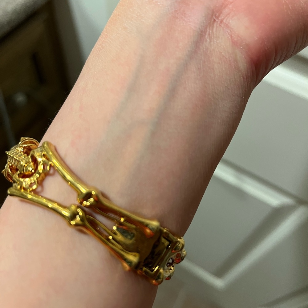 Alexander McQueen Gold Double Twin Skeleton Hinged Bangle Bracelet - Picture 5 of 10